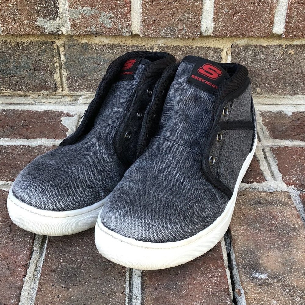 Skechers Youth Low Top Canvas Sneakers Gray / Black‎ US Size 4 Kinson No Laces